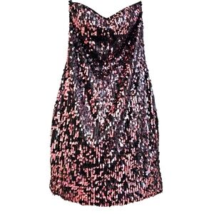 Nwt Arden B Strapless Black/Pink Sequined Stretch Party Dress